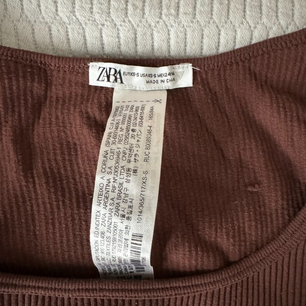 Zara Brown Long Sleeve Crop Top - Picture 4 of 5